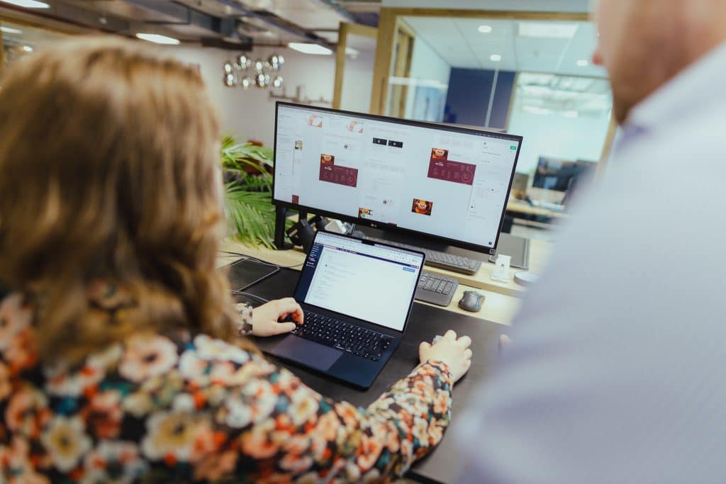 Colleagues working on the company's branding